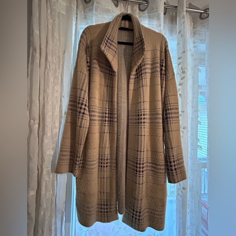 J.Jill Tan & Black Plaid Open Cardigan